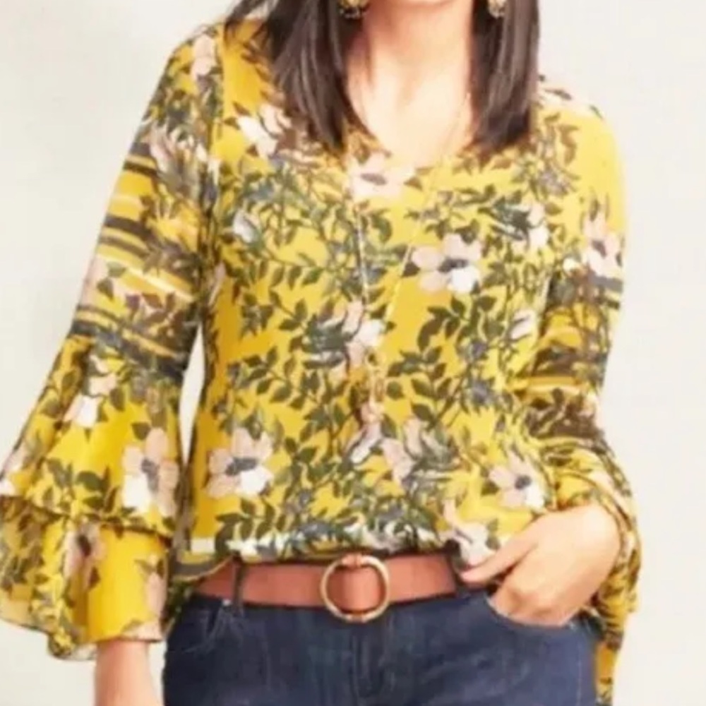 CAbi Scene Blouse Top Gilded Floral Golden Glow Size Small